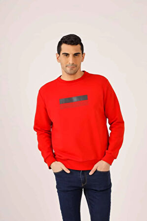 Dufy Kırmızı Erkek Regular Fit Baskılı  Bisiklet Yaka Sweatshirt - 90945