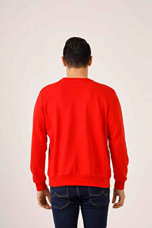 Dufy Kırmızı Erkek Regular Fit Baskılı  Bisiklet Yaka Sweatshirt - 90945