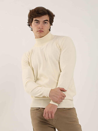 Dufy Kemik Erkek Slim Fit Düz Klasik Tam Balıkçı Yaka Kazak - 91057