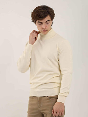 Dufy Kemik Erkek Slim Fit Düz Klasik Tam Balıkçı Yaka Kazak - 91057