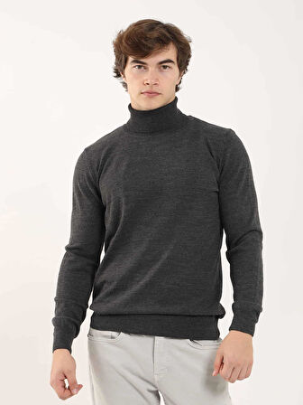Dufy Antrasit Erkek Slim Fit Düz Klasik Tam Balıkçı Yaka Kazak - 91082