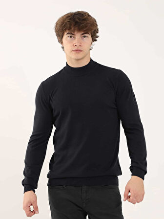 Dufy Lacivert Erkek Slim Fit Düz Klasik Yarım Balıkçı Yaka Kazak - 91097