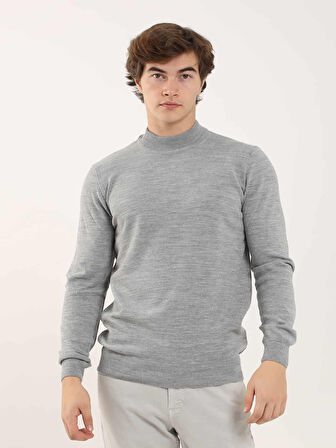 Dufy Gri Melanj Erkek Slim Fit Düz Klasik Yarım Balıkçı Yaka Kazak - 91112