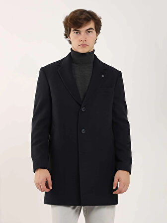 Dufy Lacivert Erkek Regular Fit Düz Mono Yaka Kaban - 91361