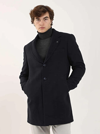 Dufy Lacivert Erkek Regular Fit Düz Mono Yaka Kaban - 91361