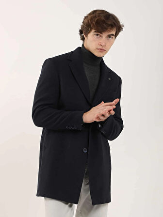 Dufy Lacivert Erkek Regular Fit Düz Mono Yaka Kaban - 91361
