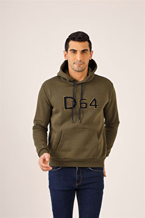 Dufy Haki Erkek Regular Fit Baskılı Kapüşonlu   Sweatshirt - 91809