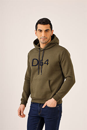 Dufy Haki Erkek Regular Fit Baskılı Kapüşonlu   Sweatshirt - 91809