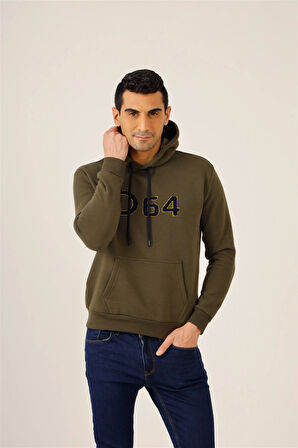 Dufy Haki Erkek Regular Fit Baskılı Kapüşonlu   Sweatshirt - 91809