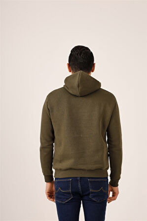 Dufy Haki Erkek Regular Fit Baskılı Kapüşonlu   Sweatshirt - 91809