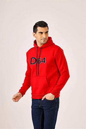 Dufy Kırmızı Erkek Regular Fit Baskılı Kapüşonlu   Sweatshirt - 91824