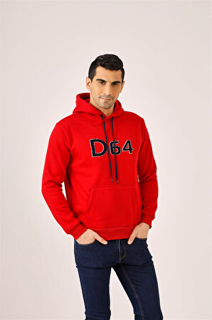 Dufy Kırmızı Erkek Regular Fit Baskılı Kapüşonlu   Sweatshirt - 91824