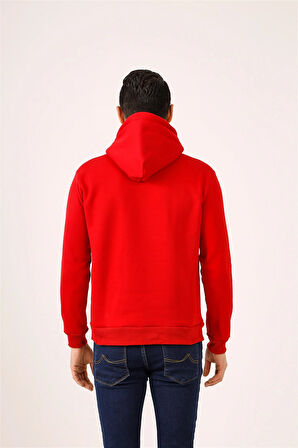 Dufy Kırmızı Erkek Regular Fit Baskılı Kapüşonlu   Sweatshirt - 91824