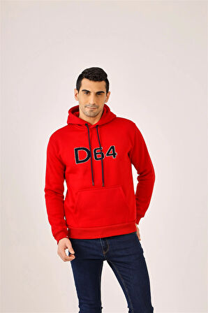 Dufy Kırmızı Erkek Regular Fit Baskılı Kapüşonlu   Sweatshirt - 91824