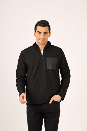 Dufy Siyah Erkek Regular Fit Baskılı Fermuarlı Dik Yaka  Sweatshirt - 91854