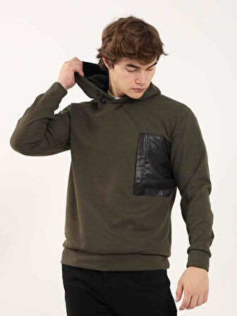 Dufy Haki Erkek Regular Fit Düz Kapüşonlu   Sweatshirt - 91859