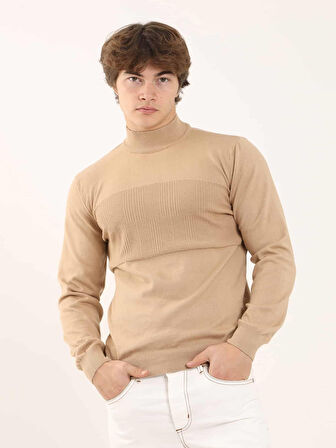 Dufy Camel Erkek Regular Fit Desenli Dik Yaka Kazak - 90639