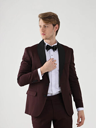 Dufy Bordo Erkek Slim Fit Düz Sivri Yaka Smokin Takım - 92433