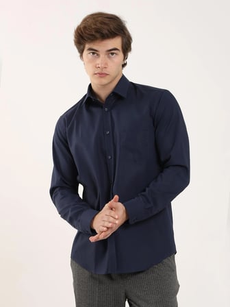 Dufy Lacivert Erkek Regular Fit Klasik Yaka Uzun Kol Gömlek - 92838
