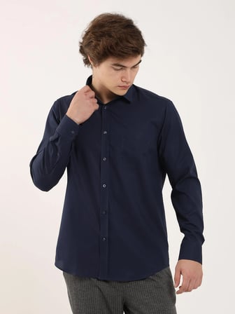 Dufy Lacivert Erkek Regular Fit Klasik Yaka Uzun Kol Gömlek - 92838