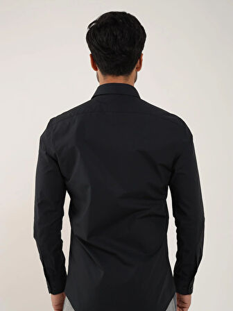 Dufy Siyah Erkek Slim Fit Düz Klasik Yaka Uzun Kol Gömlek - 92868
