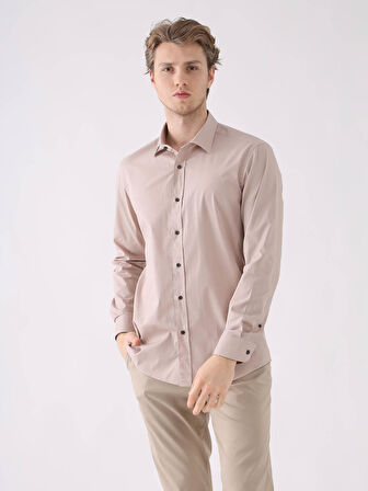 Dufy Bej Erkek Slim Fit Düz Brent Yaka Uzun Kol Gömlek - 93985