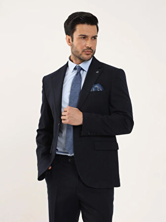 Dufy Lacivert Erkek Slim Fit Düz Mono Yaka Takım Elbise - 94115