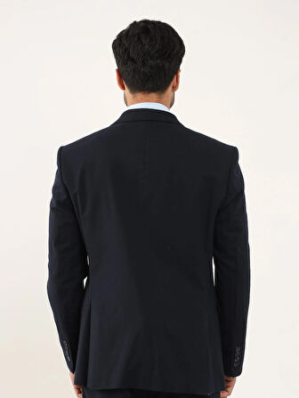 Dufy Lacivert Erkek Slim Fit Düz Mono Yaka Takım Elbise - 94115