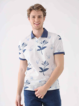 Dufy İndigo Erkek Slim Fit Çiçek Desenli Casual Polo Yaka Tshirt - 94261