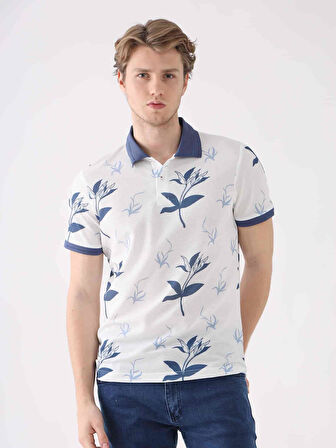 Dufy İndigo Erkek Slim Fit Çiçek Desenli Casual Polo Yaka Tshirt - 94261