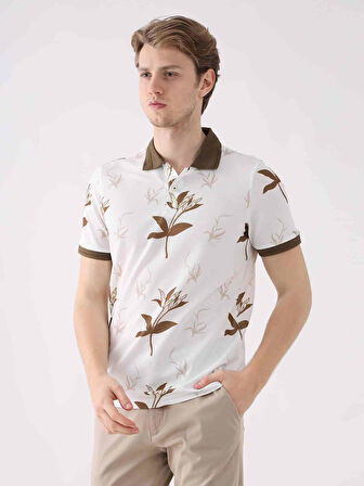 Dufy Kahverengi Erkek Slim Fit Çiçek Desenli Casual Polo Yaka Tshirt - 94271