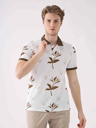 Dufy Kahverengi Erkek Slim Fit Çiçek Desenli Casual Polo Yaka Tshirt - 94271
