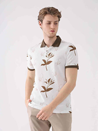 Dufy Kahverengi Erkek Slim Fit Çiçek Desenli Casual Polo Yaka Tshirt - 94271