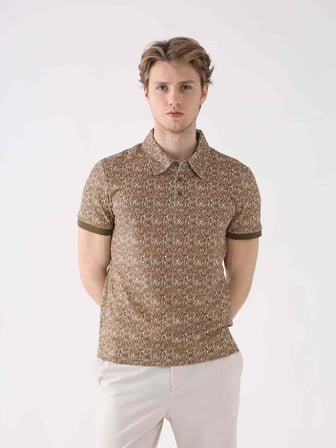 Dufy Kahverengi Erkek Ekstra Slim Fit Desenli Casual Polo Yaka Tshirt - 94301