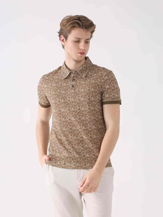 Dufy Kahverengi Erkek Ekstra Slim Fit Desenli Casual Polo Yaka Tshirt - 94301