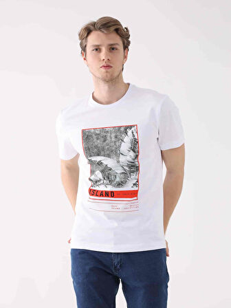 Dufy Beyaz Erkek Regular Fit Baskılı Casual O Yaka Tshirt - 94346
