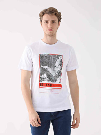 Dufy Beyaz Erkek Regular Fit Baskılı Casual O Yaka Tshirt - 94346