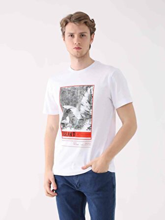 Dufy Beyaz Erkek Regular Fit Baskılı Casual O Yaka Tshirt - 94346