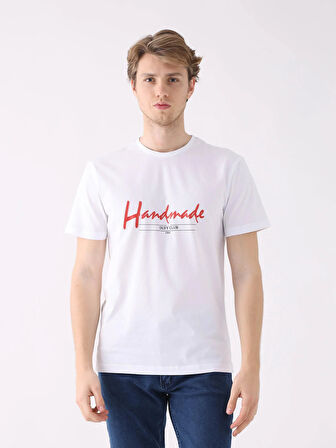 Dufy Beyaz Erkek Regular Fit Baskılı Casual O Yaka Tshirt - 94351