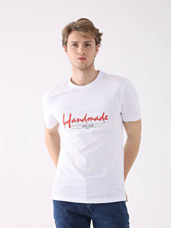 Dufy Beyaz Erkek Regular Fit Baskılı Casual O Yaka Tshirt - 94351