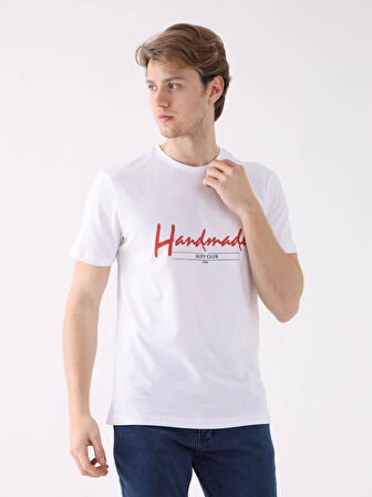 Dufy Beyaz Erkek Regular Fit Baskılı Casual O Yaka Tshirt - 94351