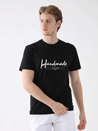 Dufy Siyah Erkek Regular Fit Baskılı Casual O Yaka Tshirt - 94356