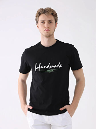 Dufy Siyah Erkek Regular Fit Baskılı Casual O Yaka Tshirt - 94356