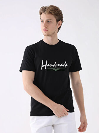 Dufy Siyah Erkek Regular Fit Baskılı Casual O Yaka Tshirt - 94356