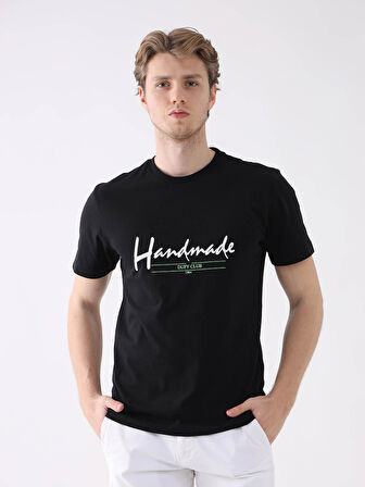 Dufy Siyah Erkek Regular Fit Baskılı Casual O Yaka Tshirt - 94356