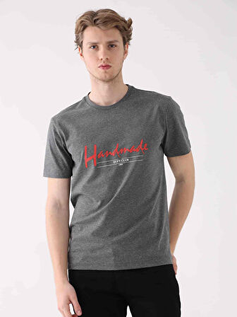 Dufy Antrasit Melanj Erkek Regular Fit Baskılı Casual O Yaka Tshirt - 94377