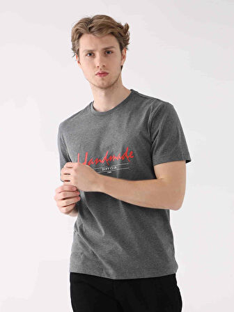Dufy Antrasit Melanj Erkek Regular Fit Baskılı Casual O Yaka Tshirt - 94377