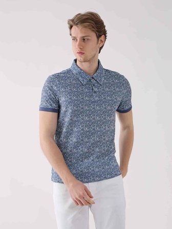 Dufy Lacivert Erkek Ekstra Slim Fit Desenli Casual Polo Yaka Tshirt - 94382