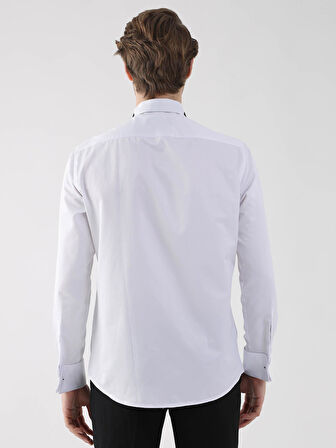 Dufy Beyaz Erkek Slim Fit Düz Ata Yaka Duble Manşetli Kol Gömlek - 94418