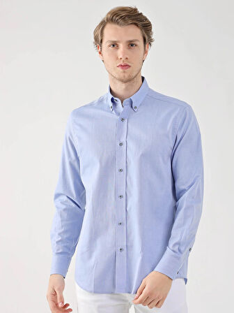 Dufy Koyu Mavi Erkek Regular Fit Oxford Brent Düğmeli Yaka Uzun Kol Gömlek - 94857